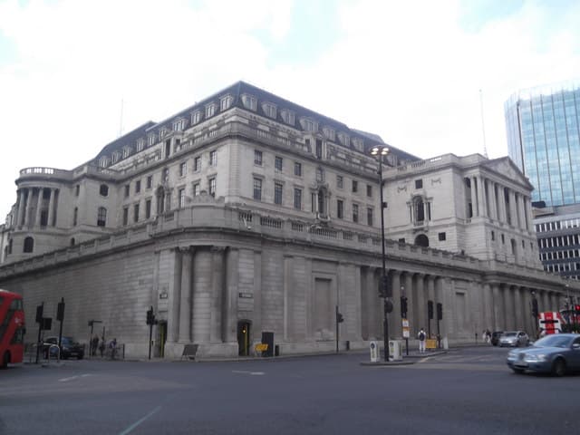 The Bank of England building on Threadneedle Street in the City of London