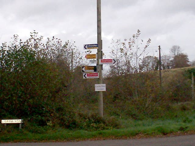A cluster of House For Sale signs from estate agents outside homes on a UK street.