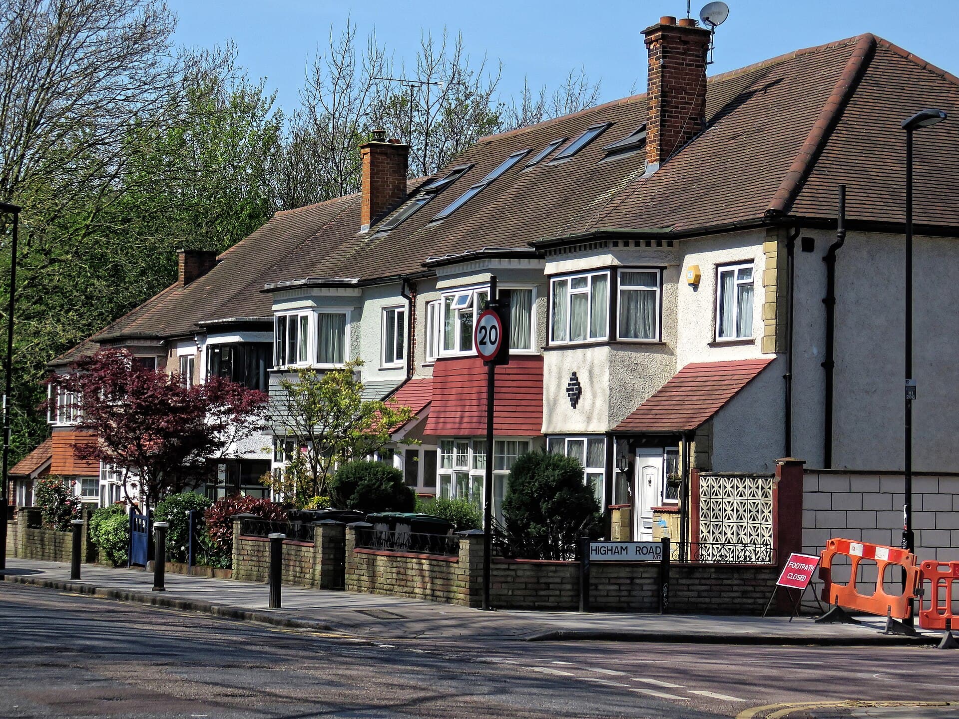 A row of terraced houses on Downhills Park Road in Haringey, north London